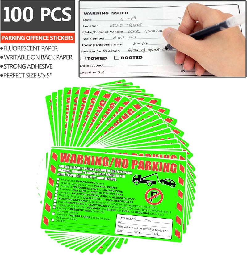 GUEER 100 Pcs Parking Violation Stickers You are Illegally Parked Multi Reasons Hard to Remove Tow Warning Private Parking Warning Sticker for Car Windows (100 Pcs) - Image 2